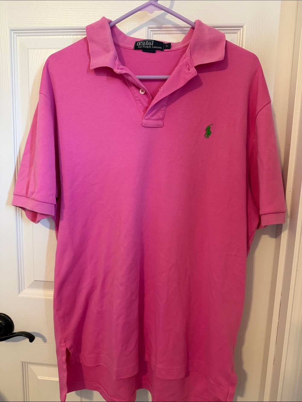 Polo by Ralph Lauren Men's Bright Pink Polo with Green Pony
